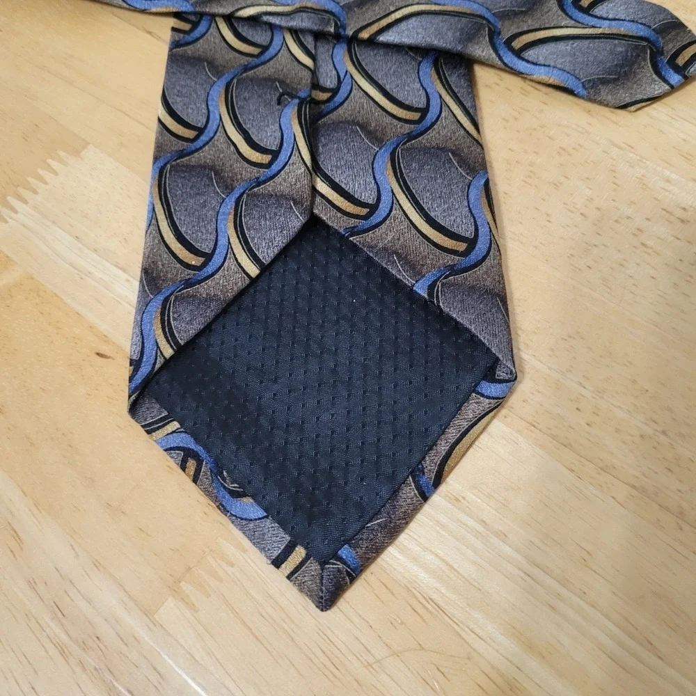 FERUCCI Mens‎ Silk Tie Blue Gray Gold Abstract Pattern